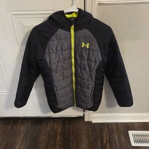 Under Armour Quilted Jacket in Black and Gray with Neon Yellow